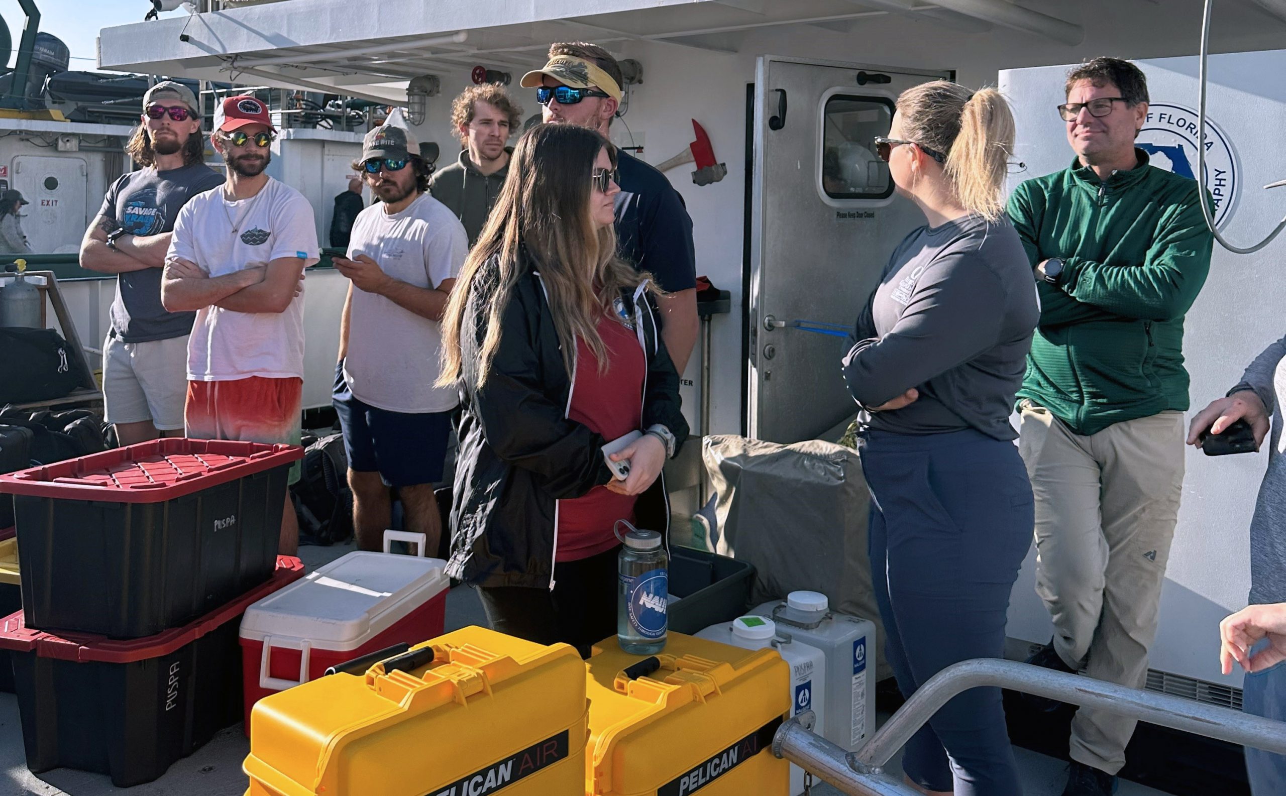 Researchers aboard the Research Vessel Hogarth during the Ian response cruise