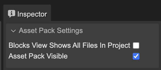 asset pack visible property